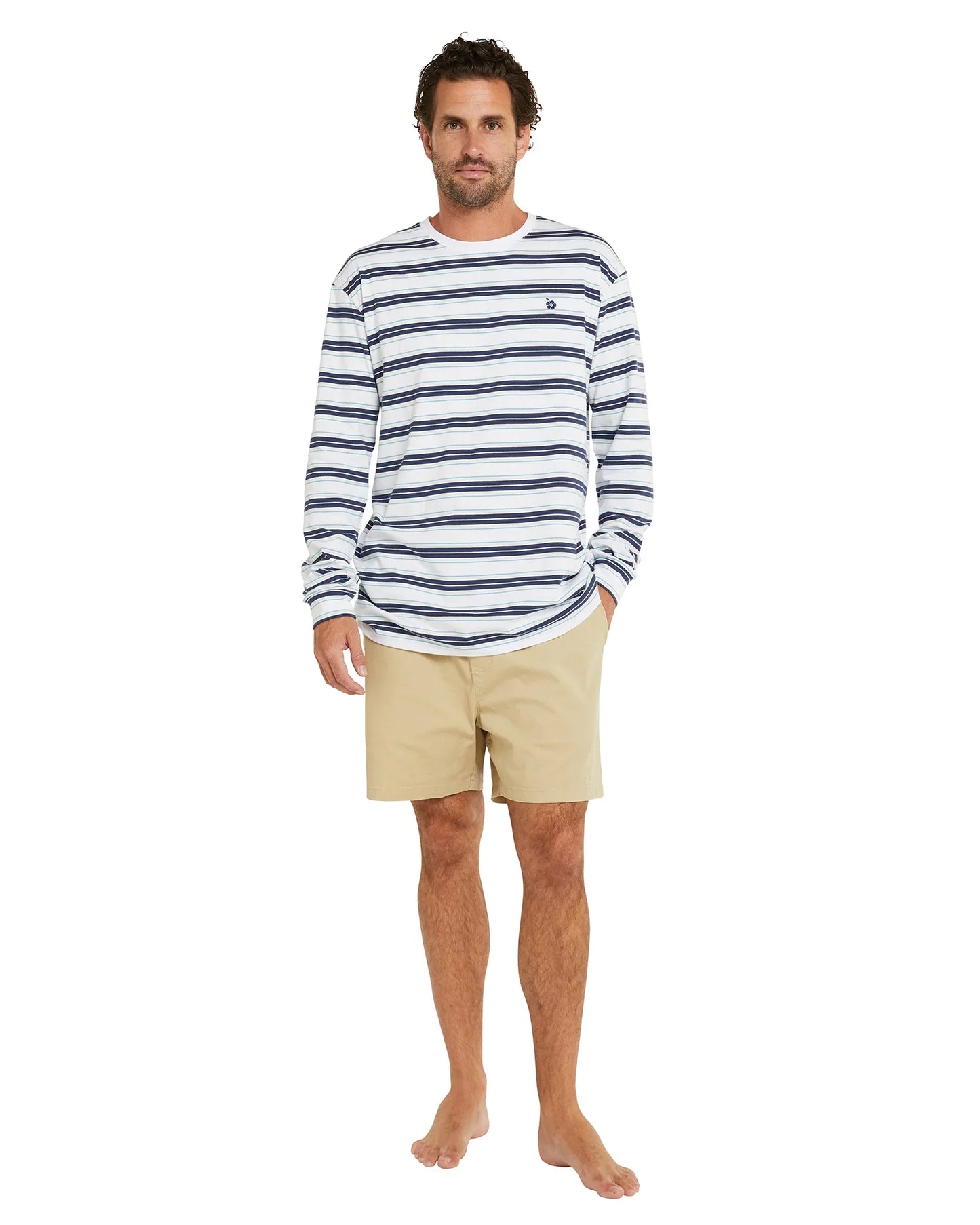 Mens - Yarn Dye Long Sleeve T's - Parker - White Stripe