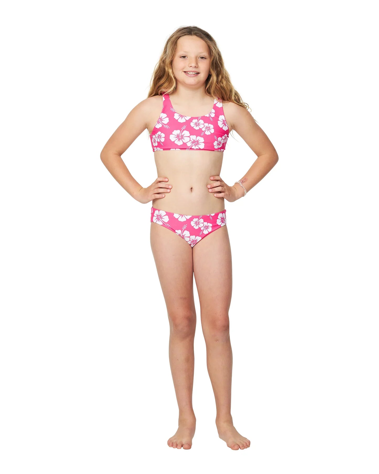 Girls - Swim Bikini Set - Crop Bikini Set - Hibiscus Hot Pink