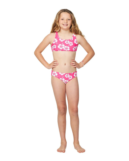 Girls - Swim Bikini Set - Crop Bikini Set - Hibiscus Hot Pink