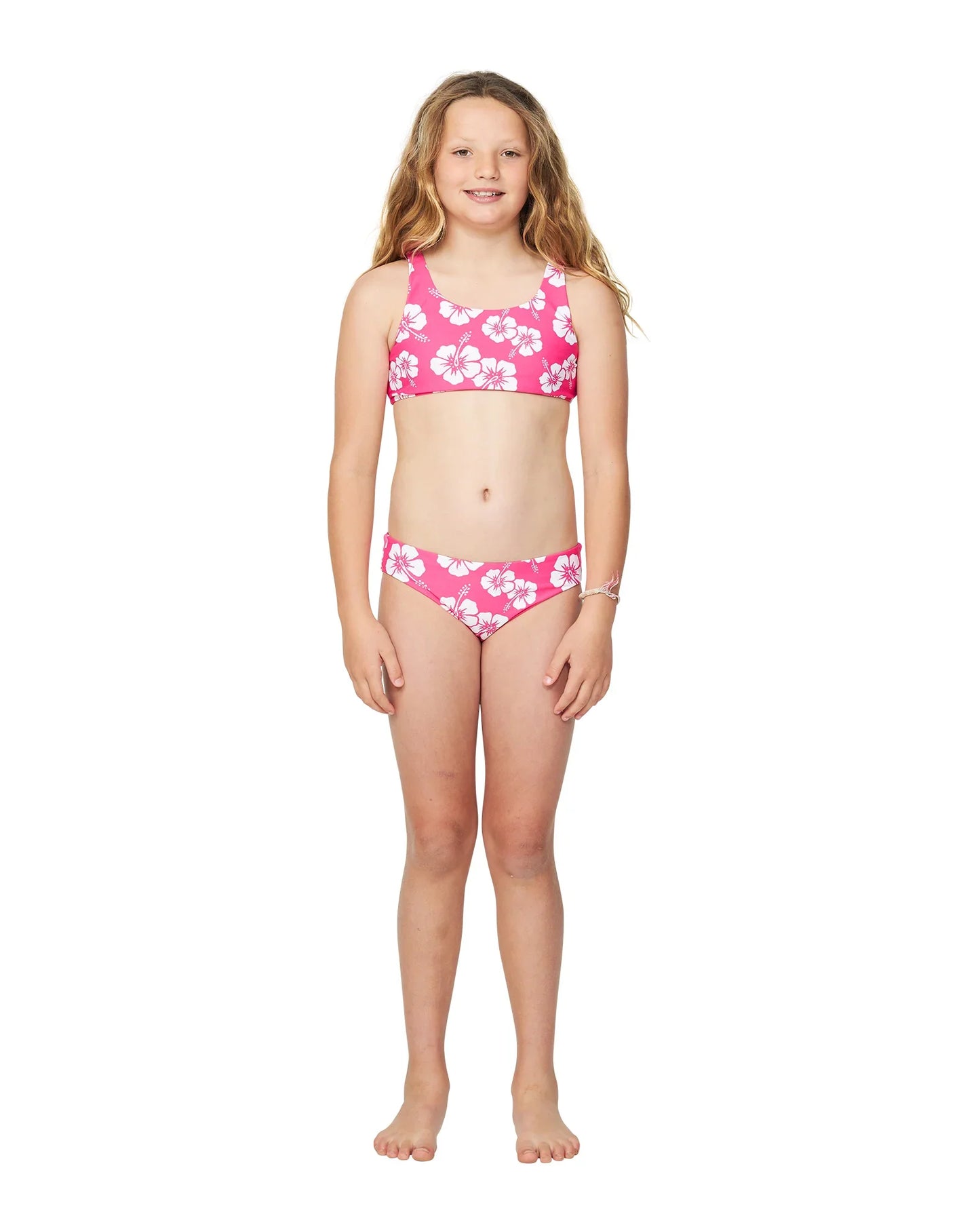 Girls - Swim Bikini Set - Crop Bikini Set - Hibiscus Hot Pink
