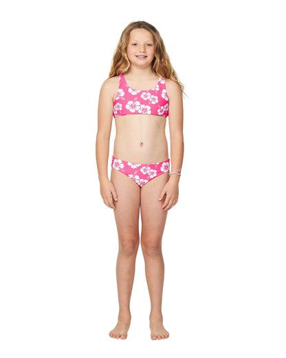Girls - Swim Bikini Set - Crop Bikini Set - Hibiscus Hot Pink