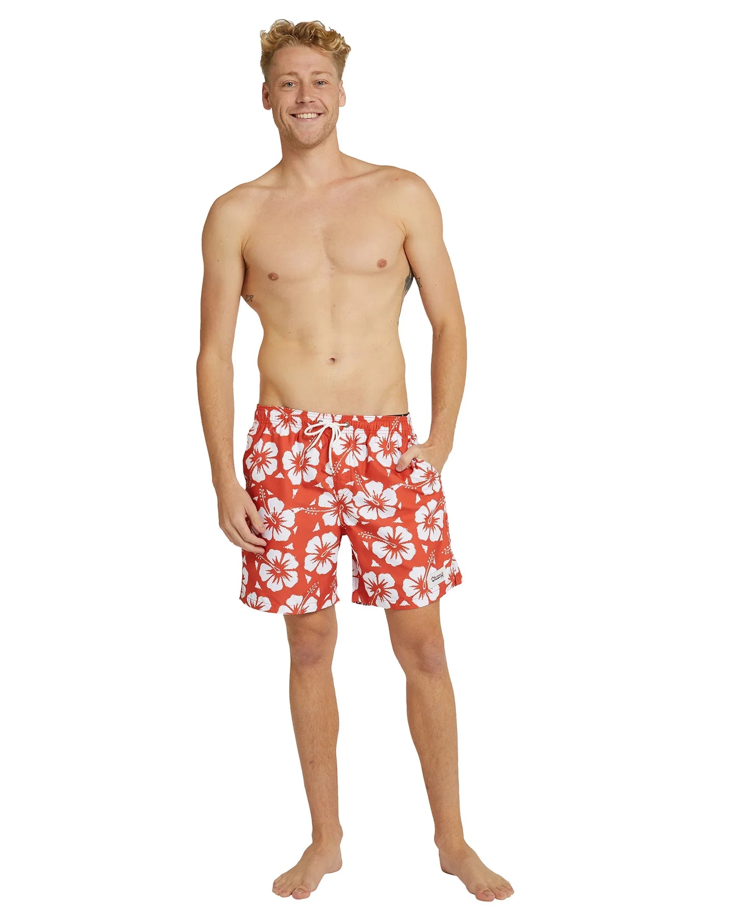 Mens - Swim Short - Hibiscus - Red Pepper