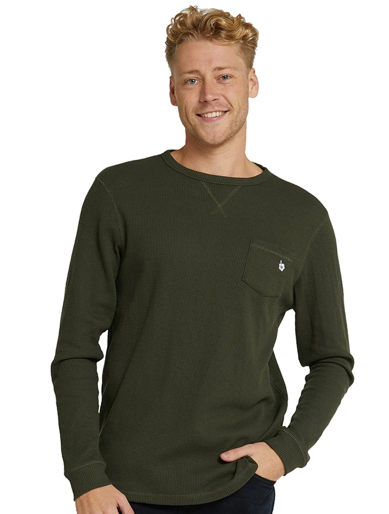 Mens - Long Sleeve T-Shirt - Waffle - Companion - Moss