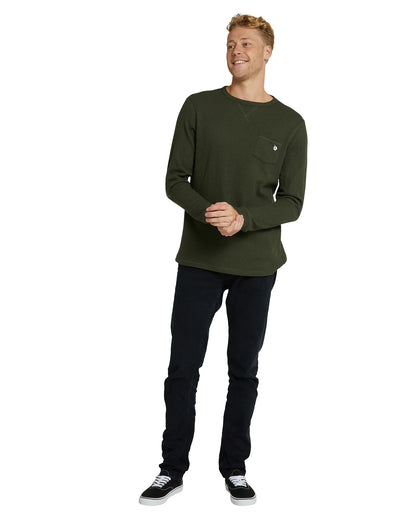 Mens - Long Sleeve T-Shirt - Waffle - Companion - Moss