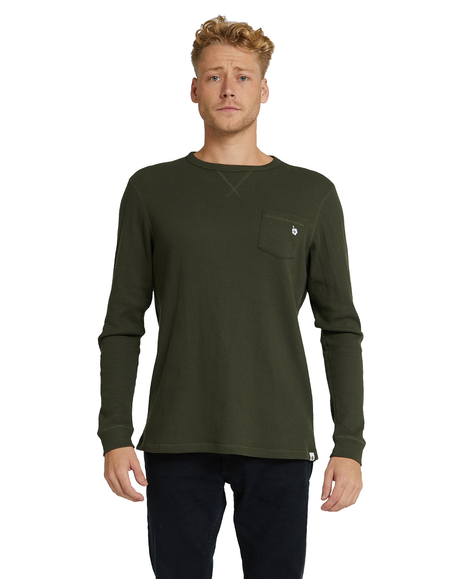 Mens - Long Sleeve T-Shirt - Waffle - Companion - Moss