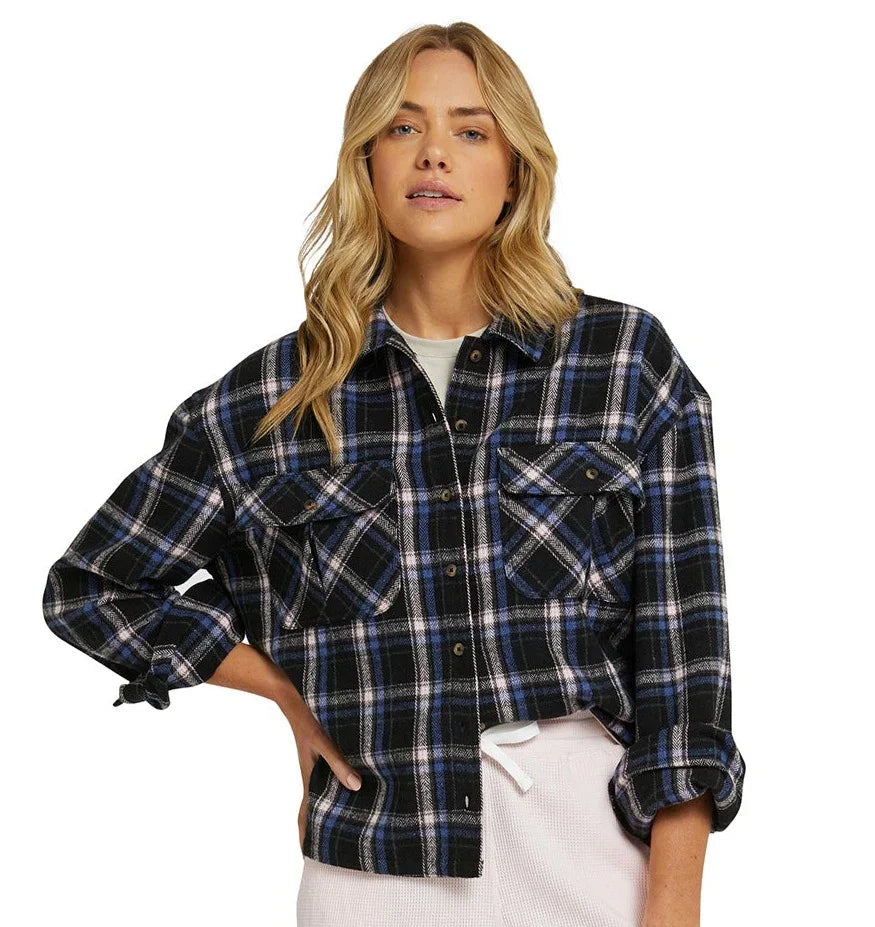 Womens - Long Sleeve Flannel Shirt - Roadtrip - Navy/Pink