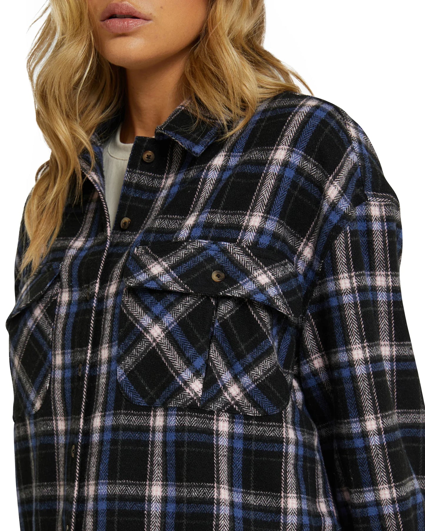 Womens - Long Sleeve Flannel Shirt - Roadtrip - Navy/Pink