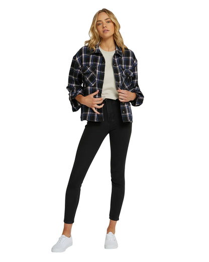 Womens - Long Sleeve Flannel Shirt - Roadtrip - Navy/Pink