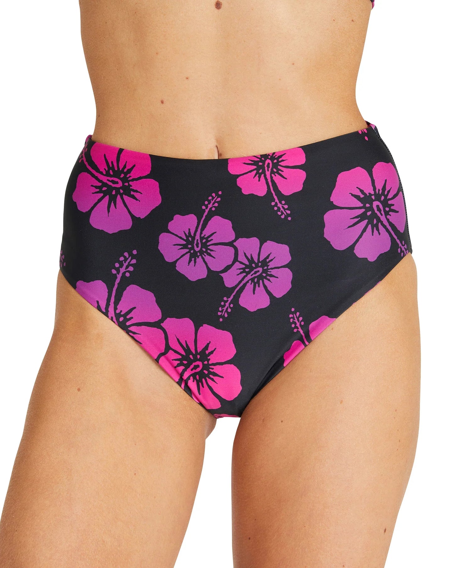 Womens - Swim Bottom - High Waist Bikini - Neon Pink & Black