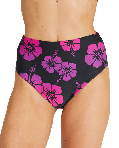 Womens - Swim Bottom - High Waist Bikini - Neon Pink & Black