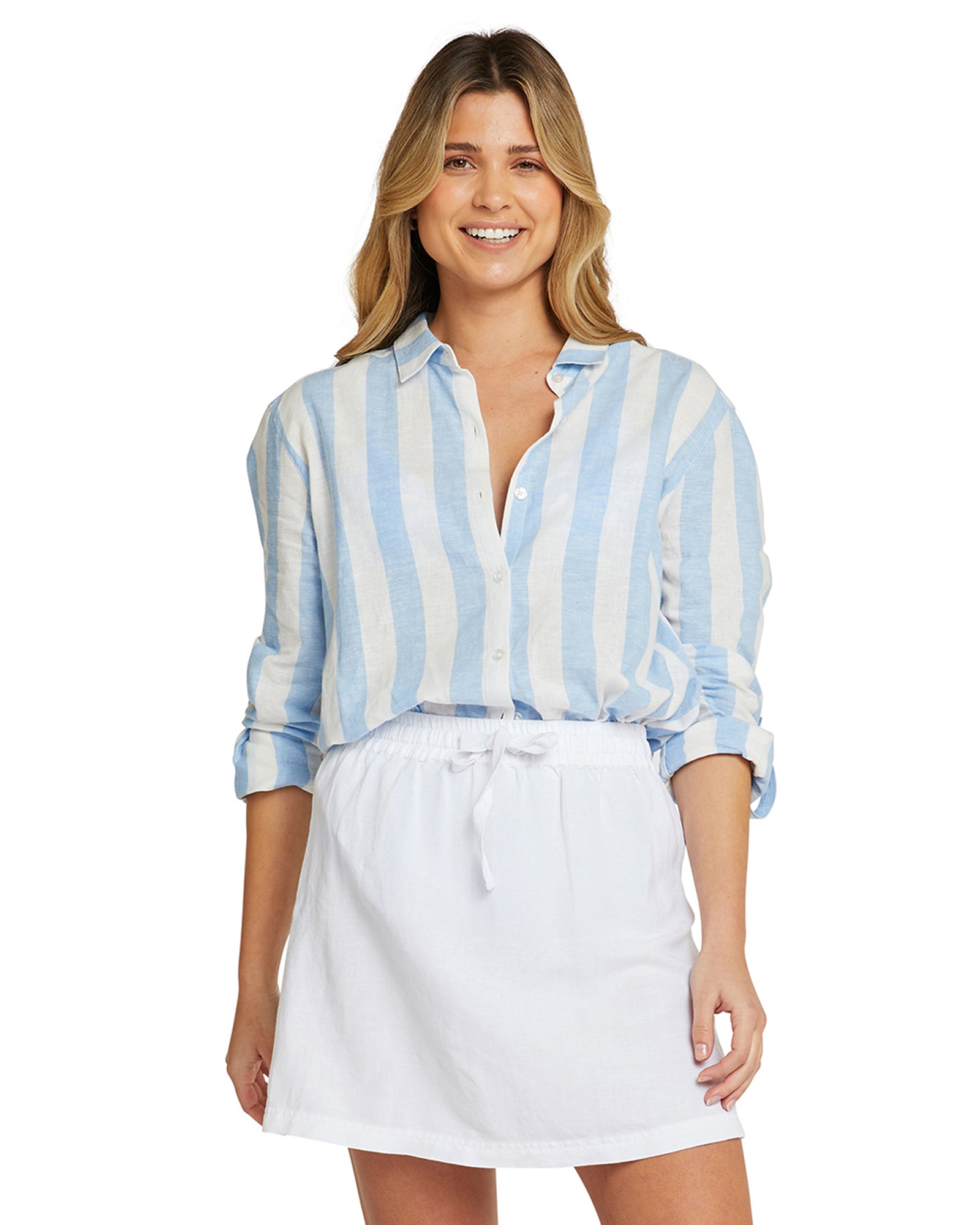 Womens - Long Sleeve Shirt - Dune - Classic Stripe Sky Blue
