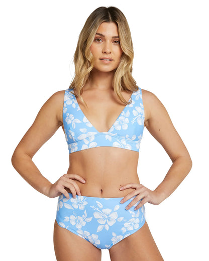 Womens - Swim Top - Evergreen - Blue Painted Hibiscus