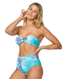 Womens - Swim Top - Bardot Bandeau - Tropical Hibiscus Aqua