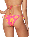 Womens - Swim Bottom - Tie Side - Revo Poseidon - Reversible Hibiscus Melon Pink / Melon Pink Stripe