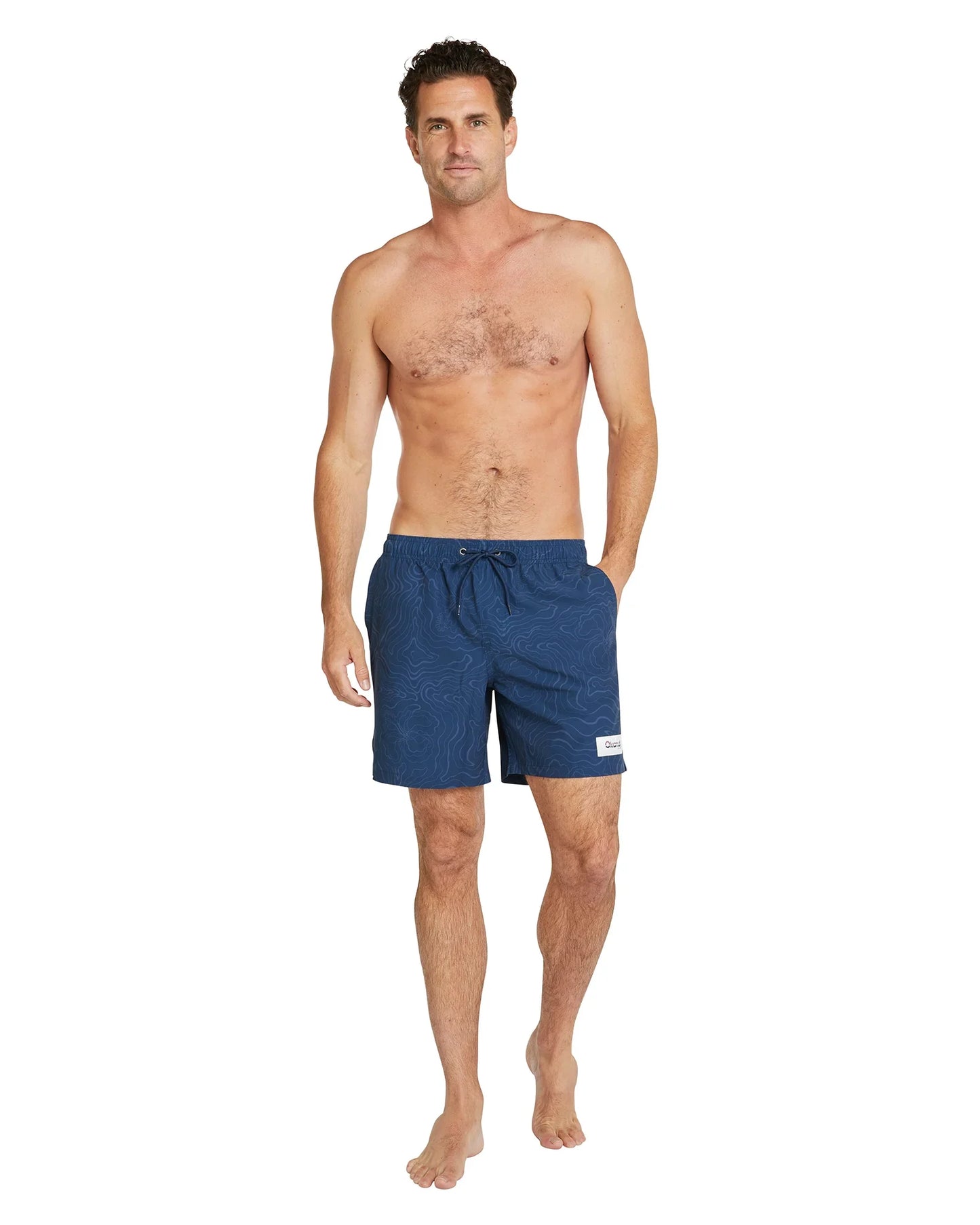 Mens - Stretch Swim Short - Mapped Waves - Navy