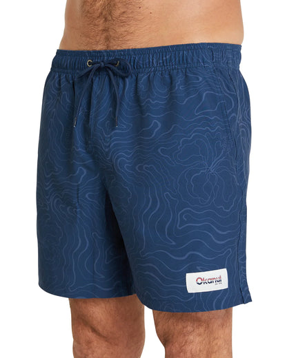 Mens - Stretch Swim Short - Mapped Waves - Navy