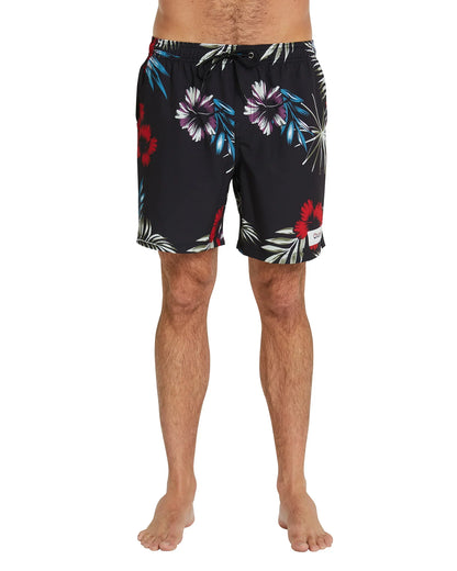 Mens - Stretch Swim Short - Midnight Palms - Black