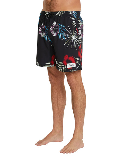 Mens - Stretch Swim Short - Midnight Palms - Black
