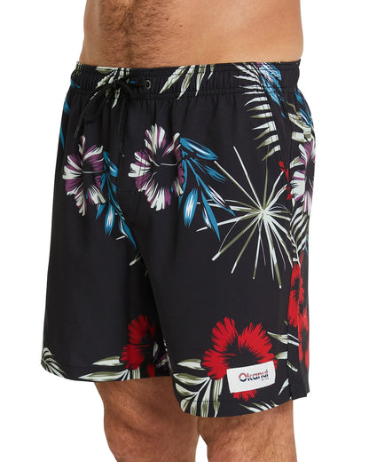Mens - Stretch Swim Short - Midnight Palms - Black