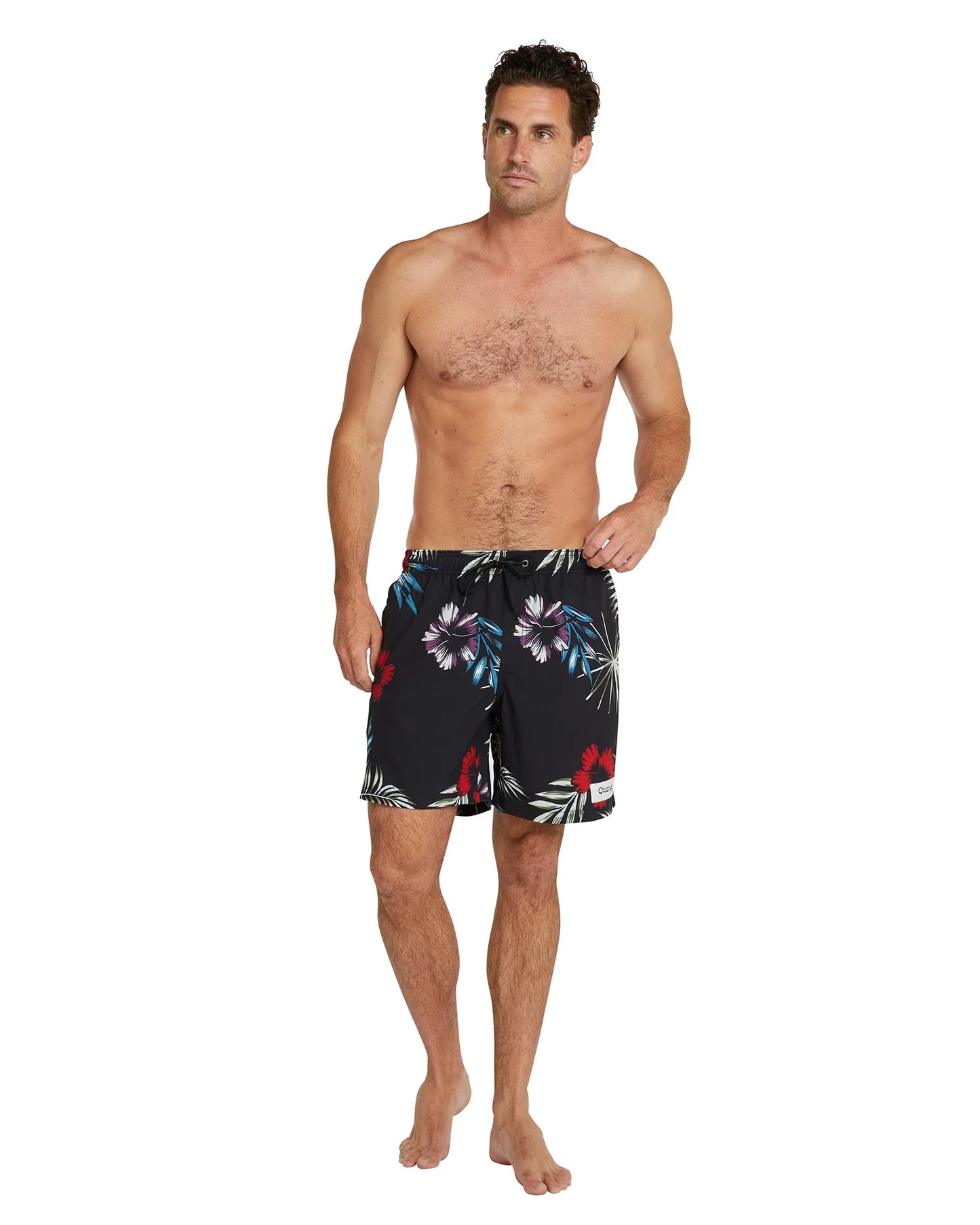 Mens - Stretch Swim Short - Midnight Palms - Black