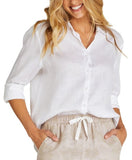 Womens - Long Sleeve Linen Shirt - White