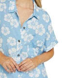 Womens - Short Sleeve Shirt - Hibiscus Sky Blue